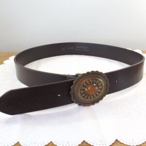 Buffalo Unisex Brown Vegan Leather Belt with Brass Tone Buckle